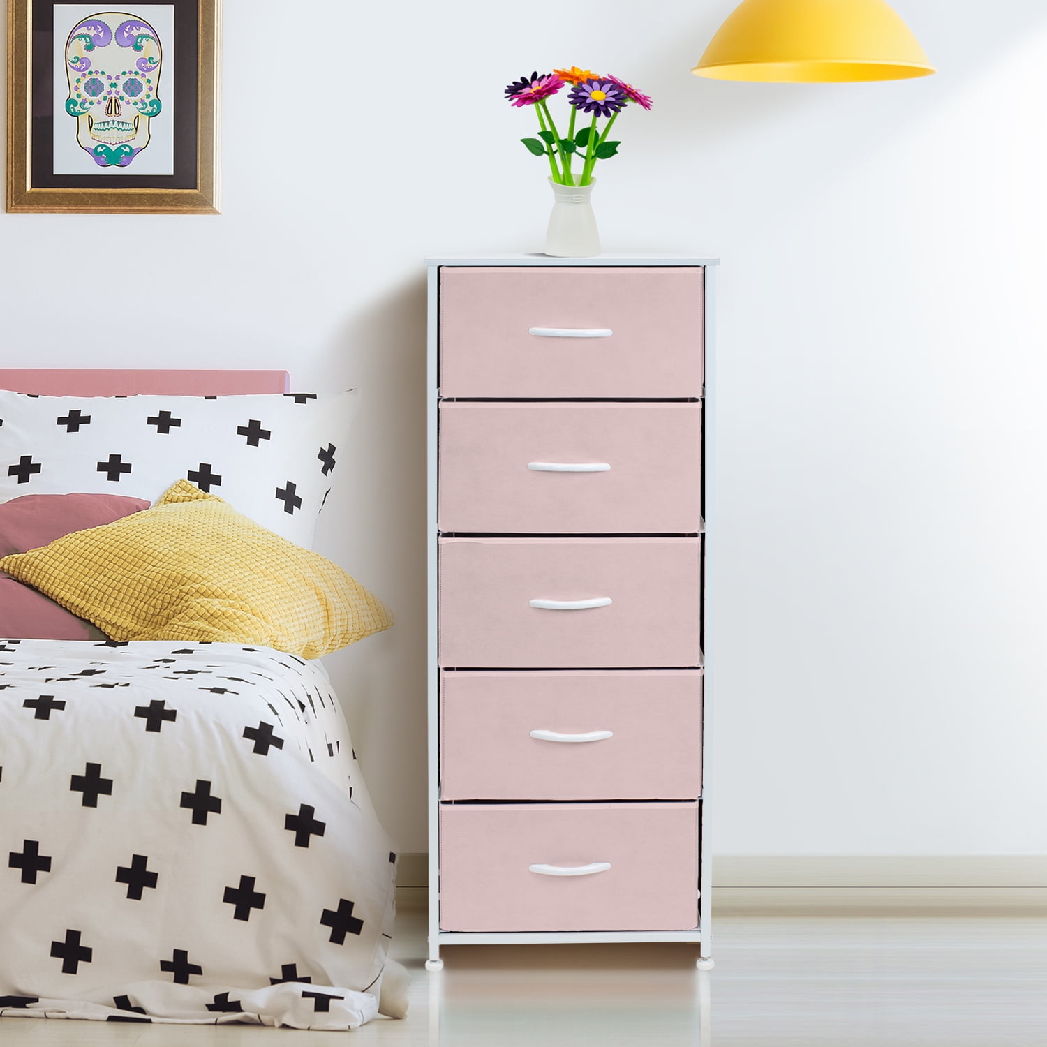 Sorbus Wood Handle 5 Drawers Closet Drawer Organizers, Pink
