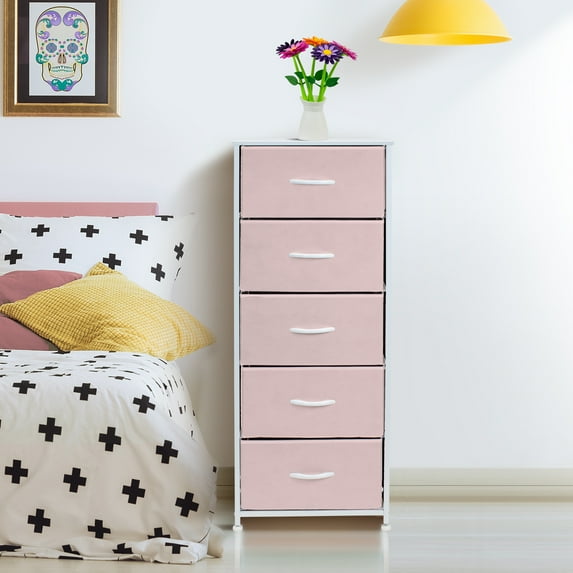 Sorbus Wood Handle 5 Drawers Closet Drawer Organizers, Pink