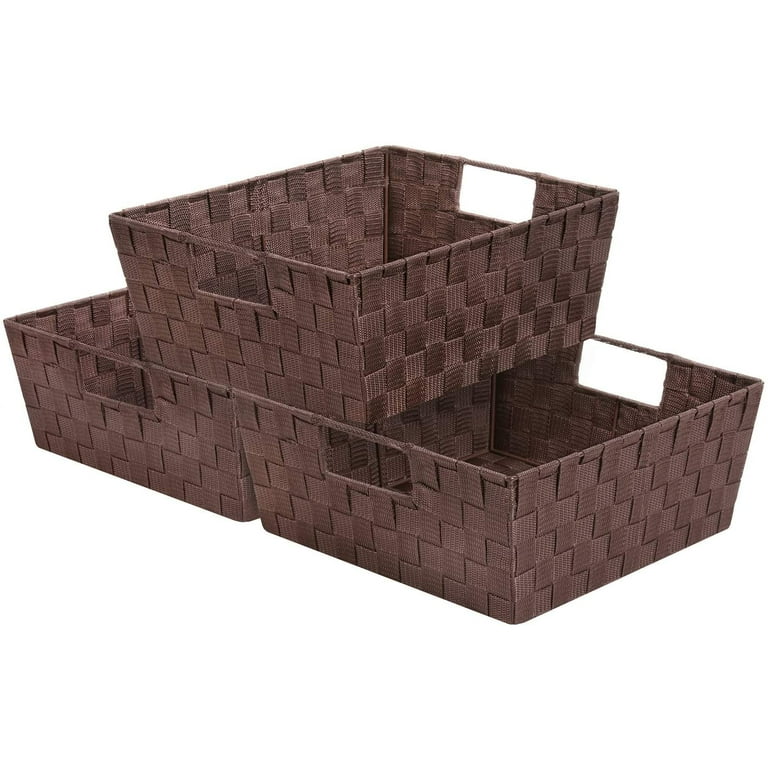 Sorbus Set of 3 Wicker Cube Baskets with Handles Neutral