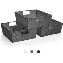 Sorbus Woven Basket Bin Set - Shelf Storage Tote Baskets for Household Items - Stackable with Woven Straps & Built-in Carry Handles (Gray)