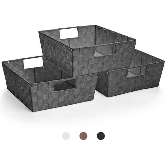 Sorbus Woven Basket Bin Set - Shelf Storage Tote Baskets for Household Items - Stackable with Woven Straps & Built-in Carry Handles (Gray)