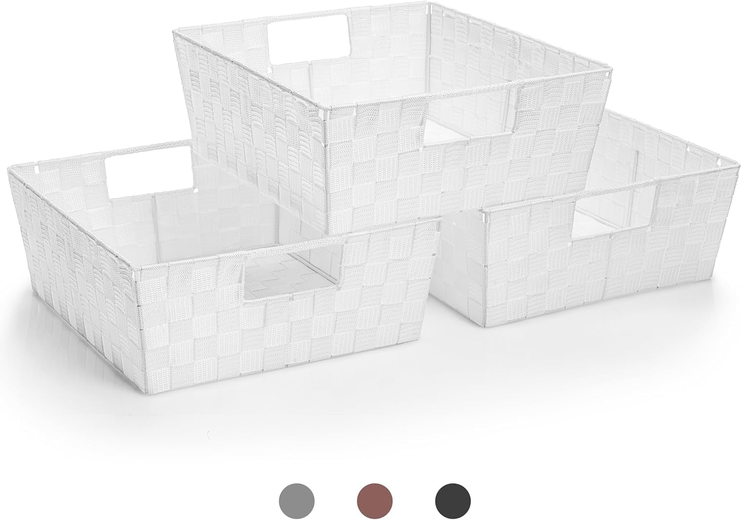 Sorbus Woven Basket Bin Set - Shelf Storage Tote Baskets for Household Items - Stackable with Woven Straps & Built-in Carry Handles (White)