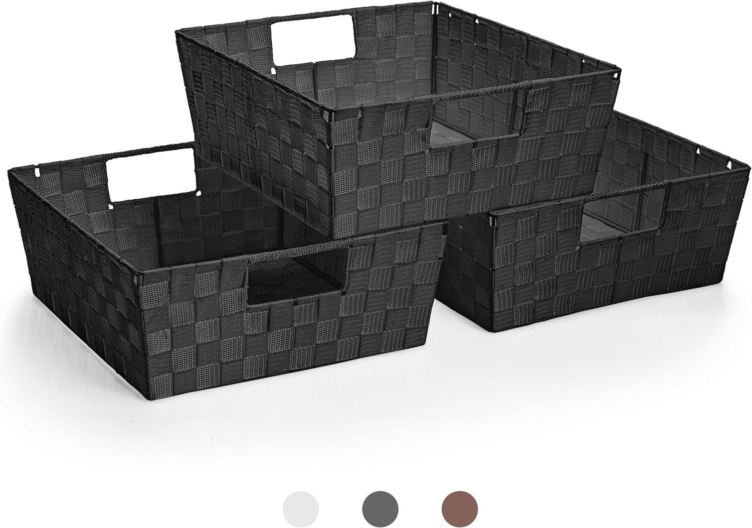 Sorbus Black Hand-Woven Polypropylene Storage Basket Set