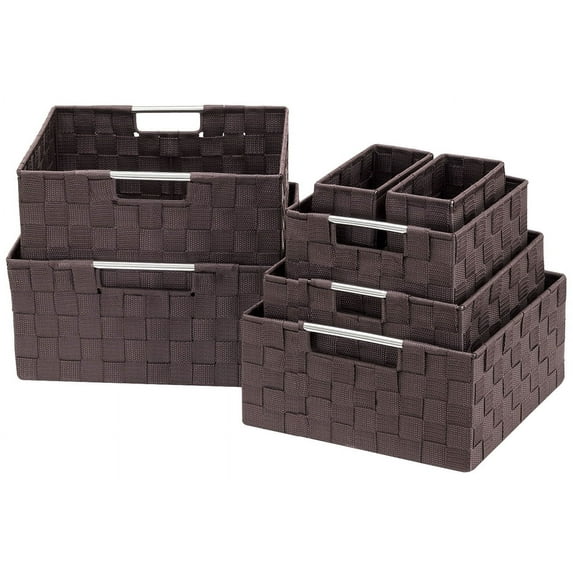 Sorbus Woven Storage Basket Set, Portable Side Handles, Set of 7