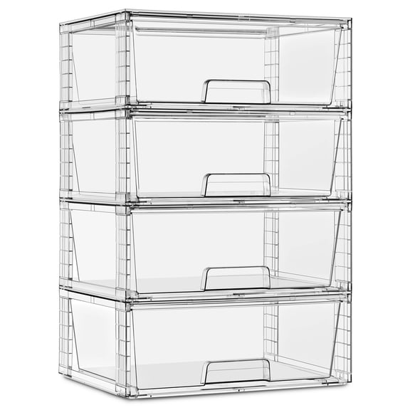 Sorbus XL Clear Pull-Out Storage Bin Set, 4 Stackable Drawers for Vanity and Under-Sink Areas