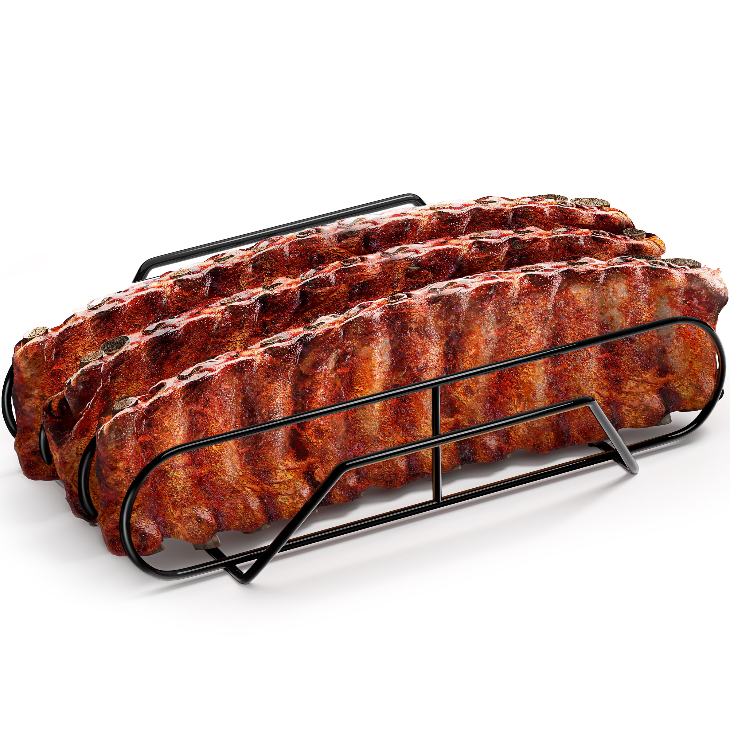 Black Porcelain-Coated Steel Rib Rack for Grilling