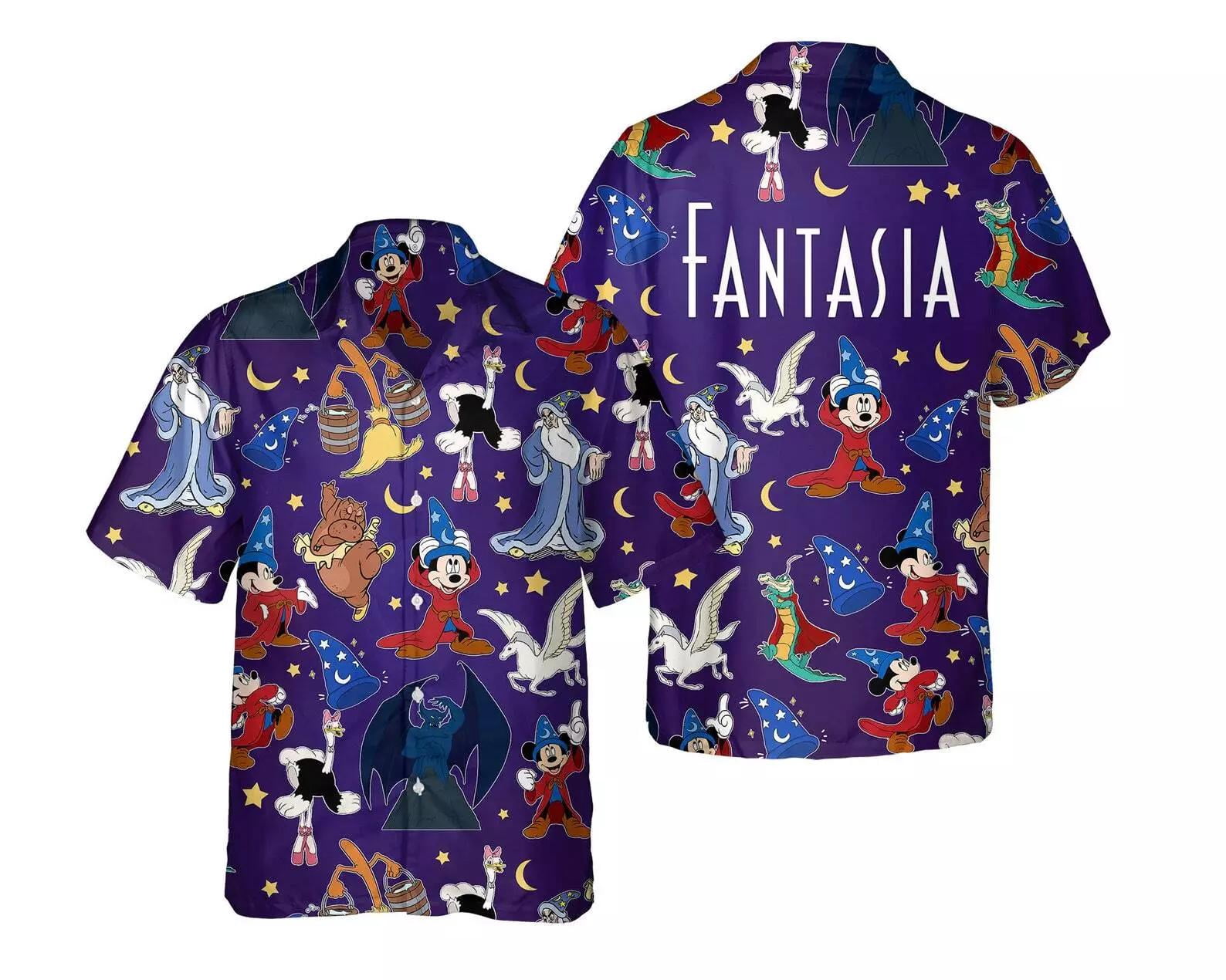 Sorcerer Mickey Magic Broom Fantasia Group Characters Hawaiian Shirt