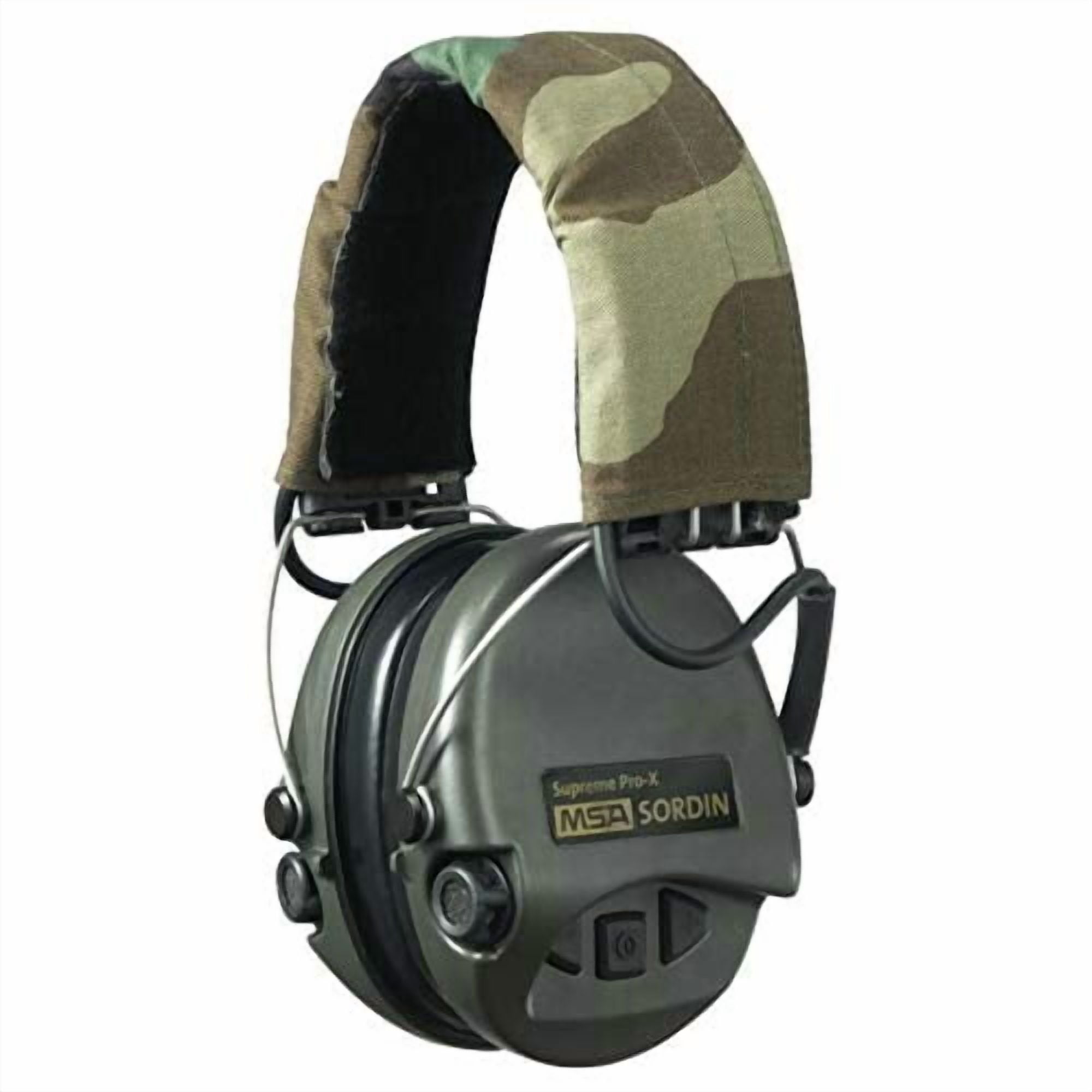 Sordin Supreme PRO-X Headband Headset, Gel, Camo Headband, Green Cups