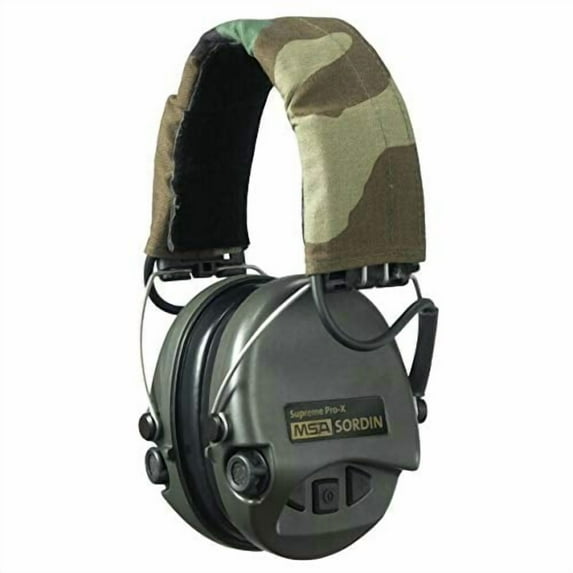 Sordin Supreme PRO-X Headband Headset, Gel, Camo Headband, Green Cups