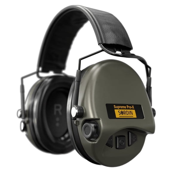 Sordin Supreme Pro-X SFA Electronic Hearing Protector, Slim Green PVC Headband, 31 dB Noise Reduction, Waterproof, AUX Input (74502-06-S-US)