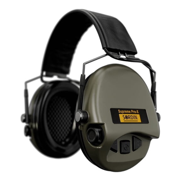 Sordin Supreme Pro-X Slim Electronic Hearing Protector, Green PVC Headband, Waterproof, 400h Battery (74302-X/L-S-US)