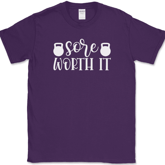 Sore Worth It T-Shirt Funny Gym Fitness Lifting Workout Running Text Tee - Purple, 4XL