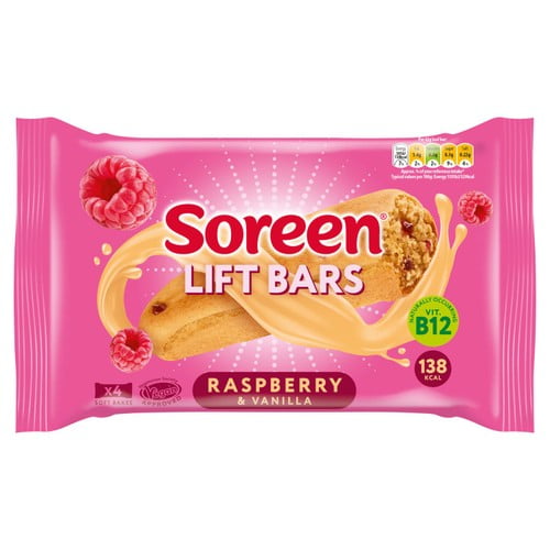 Soreen Lift Bars Raspberry and Vanilla 4 x 42g, British Import (Pack of 3)