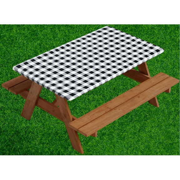 Sorefy Vinyl Fitted Picnic Table Cover, Checkered Design, Flannel Backed Lining, 30" x 60" Black