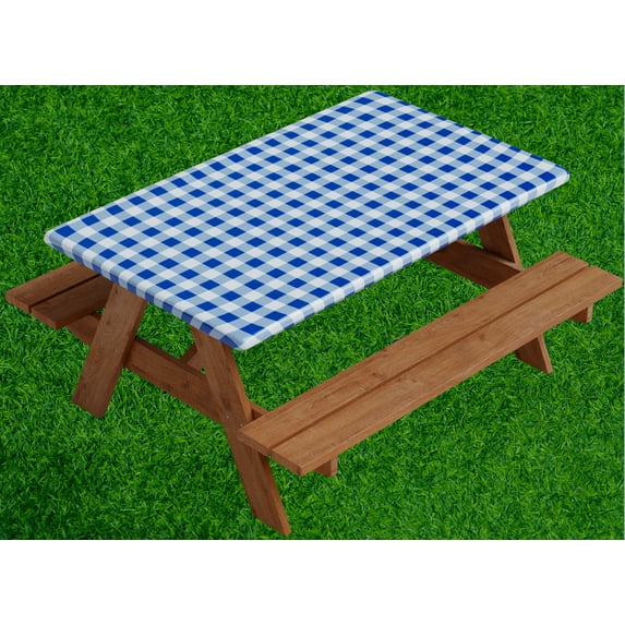 Sorefy Vinyl Fitted Picnic Table Cover, Checkered Design, Flannel Backed Lining, 30" x 72" Blue
