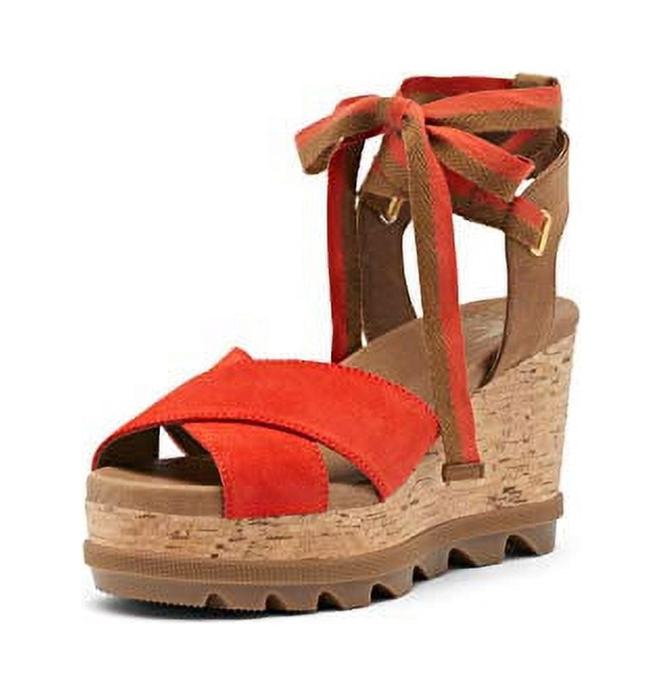 Sorel Joanie II Hi Ankle Lace Wedge Sandal Signal Red 7.5 B M