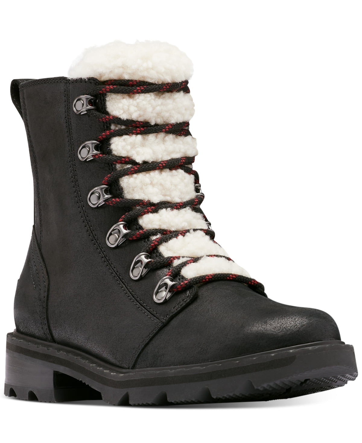 Sorel Women's Lennox Genuine Shearling Trim Waterproof Lace Up Boot Black Size 6.5
