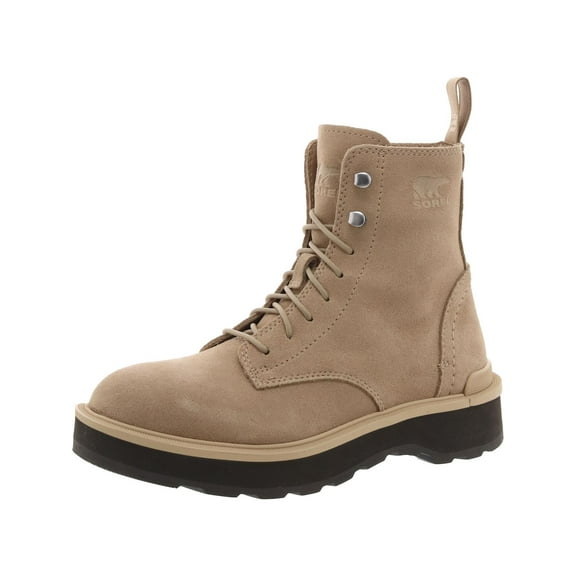 SOREL Womens Beige Back Pull-Tab Lug Sole Padded Hi-line Round Toe Block Heel Lace-Up Leather Combat Boots 8