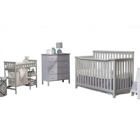 Sorelle Furniture Palisades Convertible Crib, Changing Table, Pull Out Hamper & 4 Drawer Dresser, Gray - 3 Piece