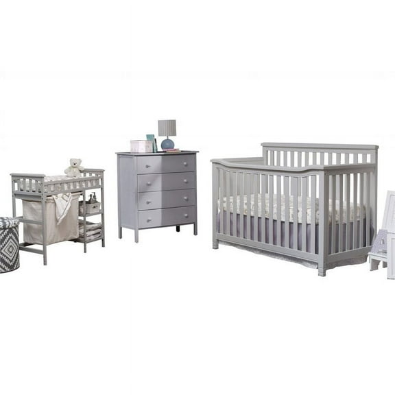 Sorelle Furniture Palisades Convertible Crib, Changing Table, Pull Out Hamper & 4 Drawer Dresser, Gray - 3 Piece