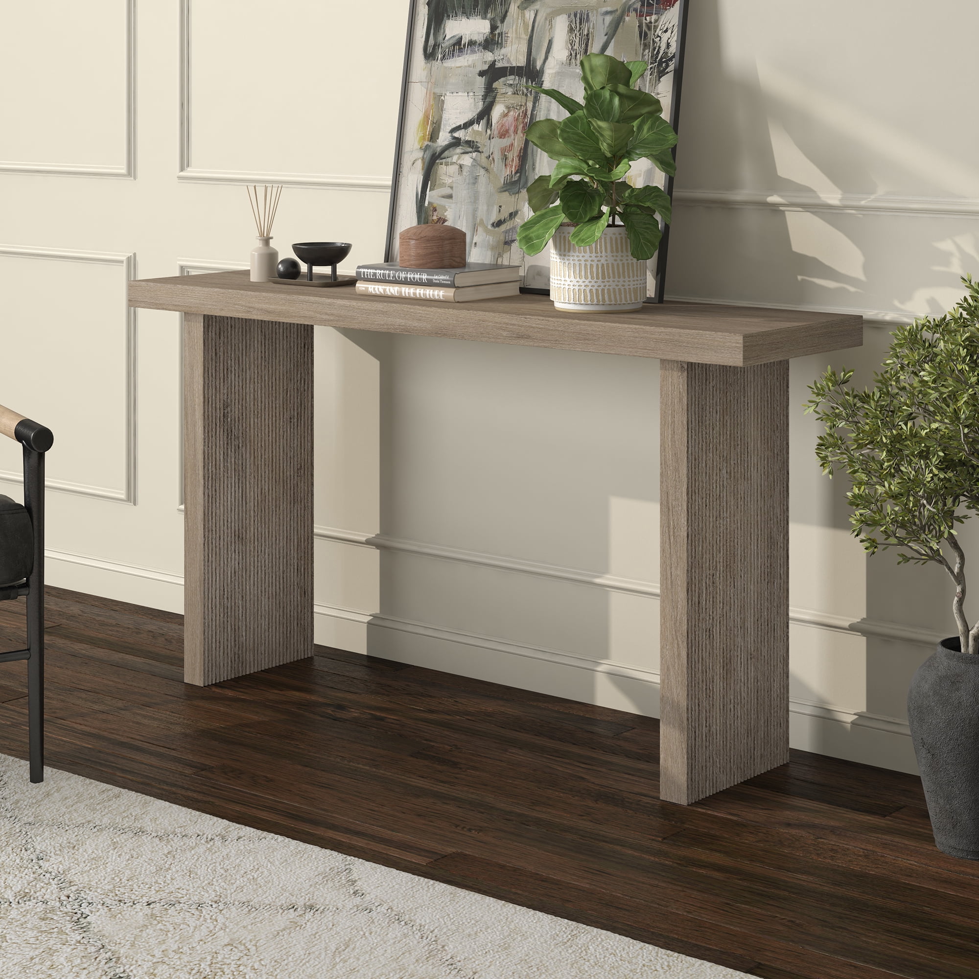Evelyn&Zoe Modern/Contemporary 55" Wide Antiqued Gray Oak Console Table