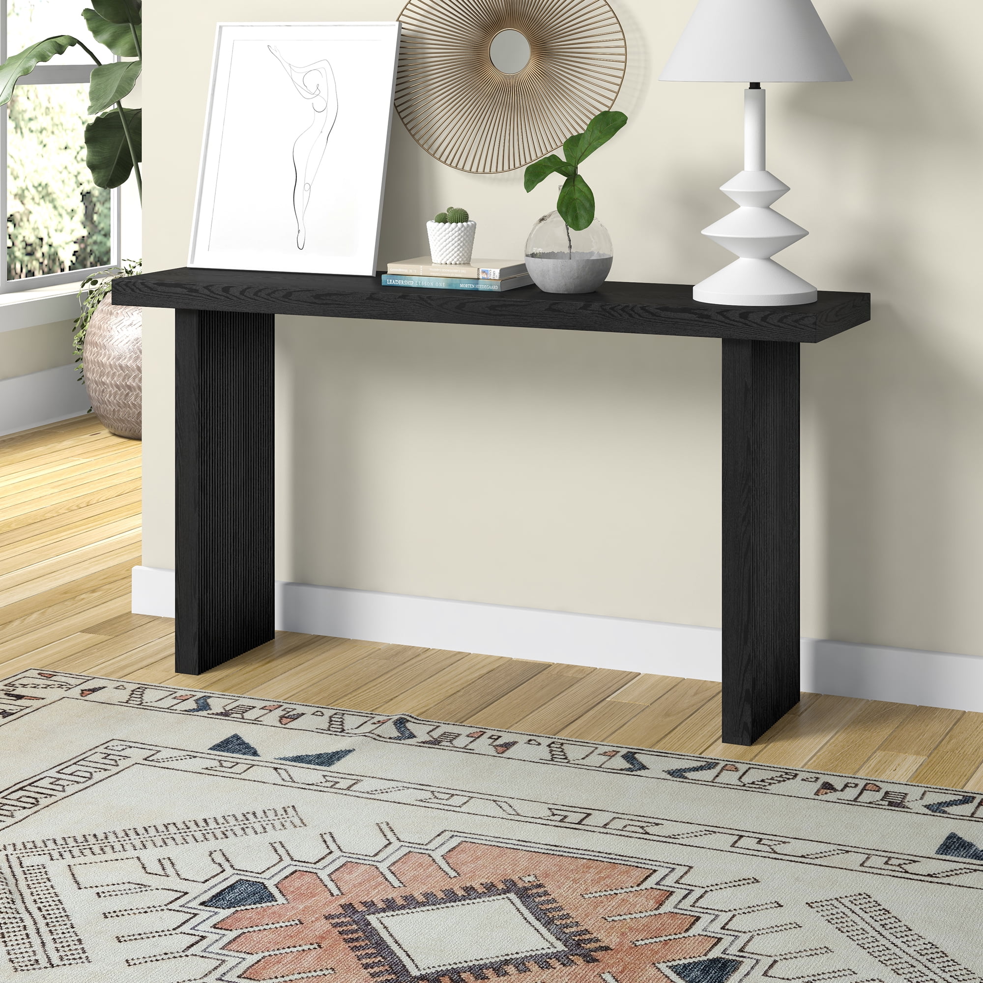 Evelyn&Zoe Modern/Contemporary 55" Wide Black Grain Console Table