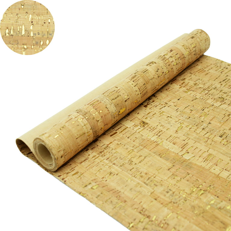 SorenCut Cork Fabric by the Yard, Cork Fabric Roll,Real Cork with Gold  Embellished 12*53 for Purse 