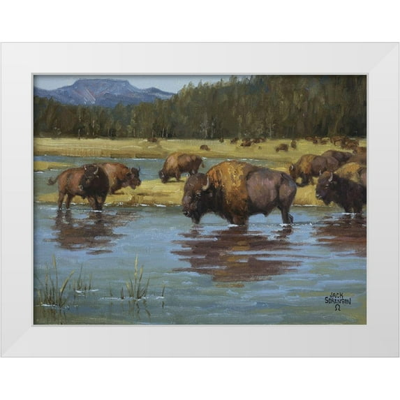 Sorenson, Jack 14x12 White Modern Wood Framed Museum Art Print Titled - Buffalo Crossing