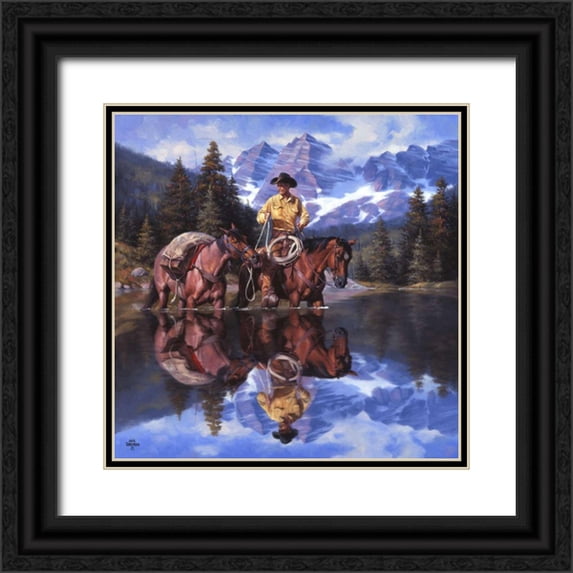 Sorenson, Jack 15x15 Black Ornate Wood Framed with Double Matting Museum Art Print Titled - Reflections of the Rockies