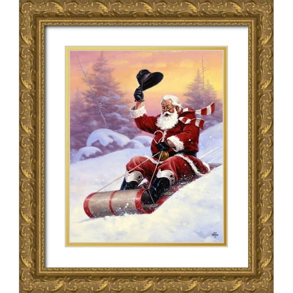 Sorenson, Jack 20x24 Gold Ornate Wood Framed with Double Matting Museum Art Print Titled - Here Comes Santa