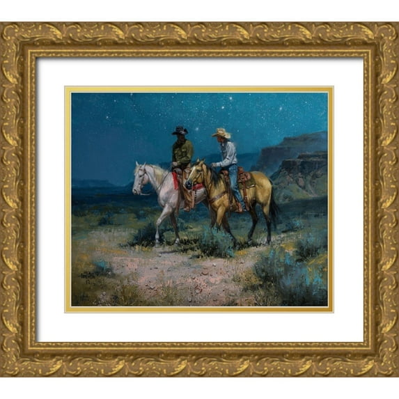 Sorenson, Jack 23x20 Gold Ornate Wood Framed with Double Matting Museum Art Print Titled - Night Riders