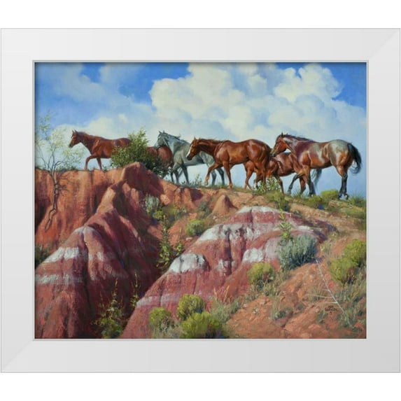 Sorenson, Jack 30x26 White Modern Wood Framed Museum Art Print Titled - Colored Clay and Quarterhorses