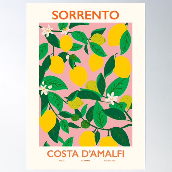 Sorento Costa D'Amalfi Poster Wall Art, Modern Wall Decor For Living Room Bedroom, 12x18 UNFRAMED