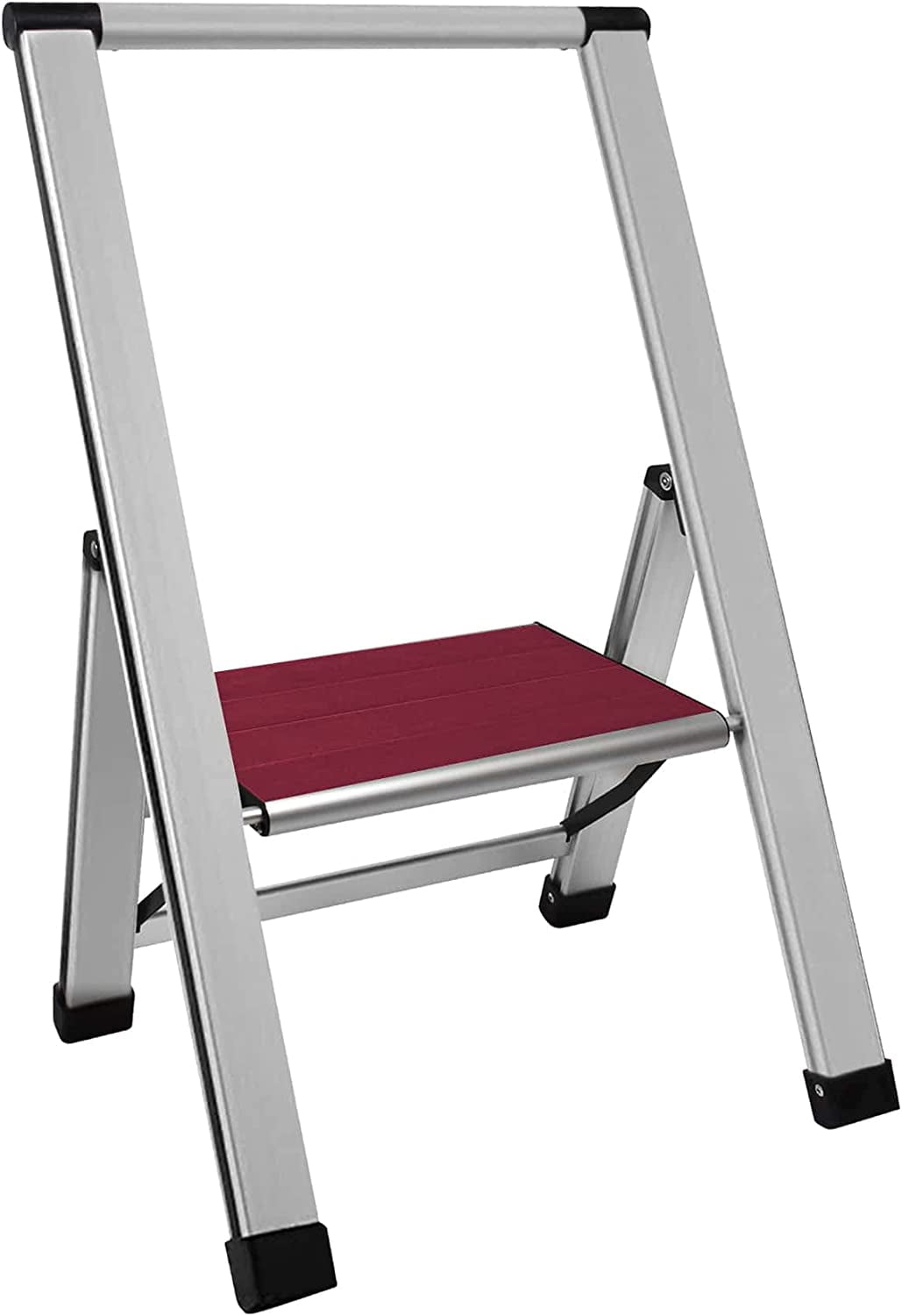 Mahogany and Silver Aluminum 1-Step Folding Ladder