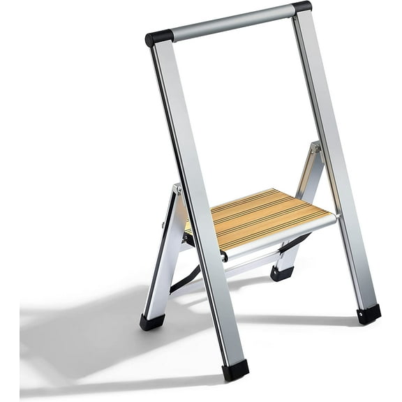 Sorfey 1-Step Folding Step Ladder Slim, Aluminum Foldable Step Stool, Silver
