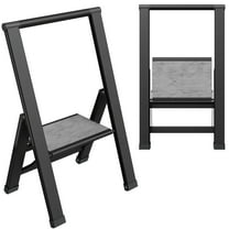 Sorfey 1-Step Step Ladder Slim, Anti-Slip Foldable Ladder Step Stool, Gray Wood & Black