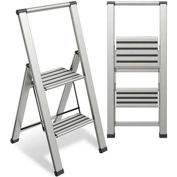 Sorfey 2-Step Folding Step Ladder Aluminum Foldable Step Stool Step Platform
