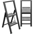 thumbnail image 1 of Sorfey 2-Step Step Ladder Slim, Anti-Slip Foldable Ladder Step Stool, Gray Wood & Black, 1 of 8