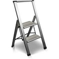 thumbnail image 1 of Sorfey 2-Step Step Ladder Slim, Anti-Slip Foldable Ladder Step Stool, Gray Wood & Silver, 1 of 4