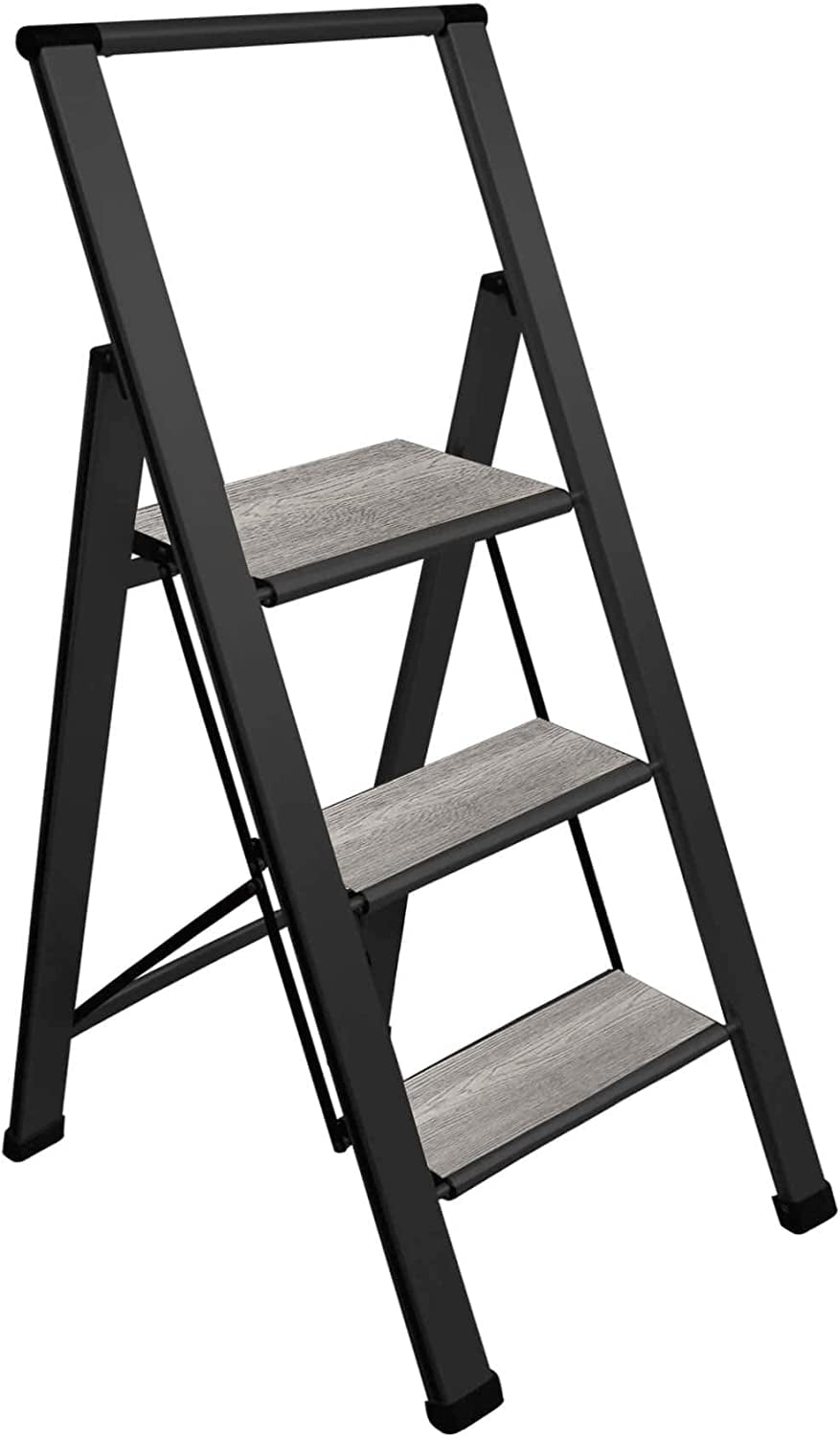 3-Step Black and Gray Steel Foldable Step Ladder