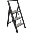 thumbnail image 1 of Sorfey 3-Step Step Ladder Slim, Anti-Slip Foldable Ladder Step Stool, Gray Wood & Black, 1 of 5