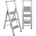thumbnail image 1 of Sorfey 3-Step Step Ladder Slim, Anti-Slip Foldable Ladder Step Stool, Gray Wood & Silver, 1 of 8