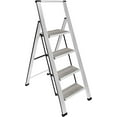 thumbnail image 1 of Sorfey 4-Step Step Ladder Slim, Anti-Slip Foldable Ladder Step Stool, Gray Wood & Silver, 1 of 5
