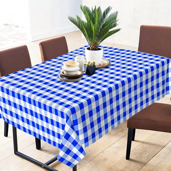 Sorfey Checkered Dining Table Cover Vinyl Table Cloth with Flannel, Blue 120" x 60"