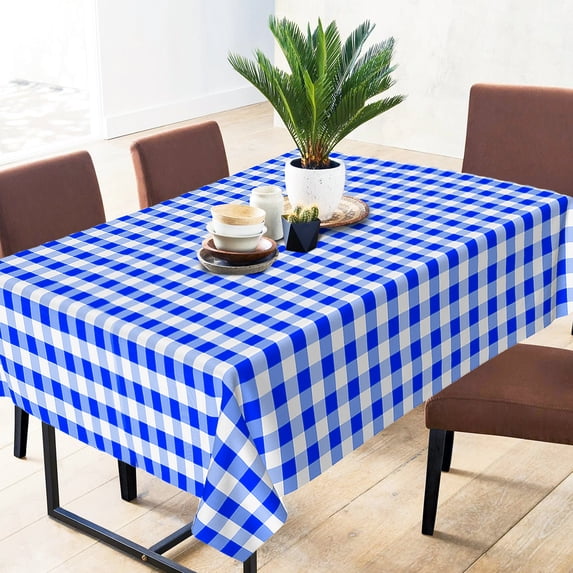 Sorfey Checkered Dining Table Cover Vinyl Table Cloth with Flannel, Blue 72" x 52"