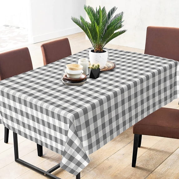 Sorfey Checkered Dining Table Cover Vinyl Table Cloth with Flannel, Gray 84" x 60"