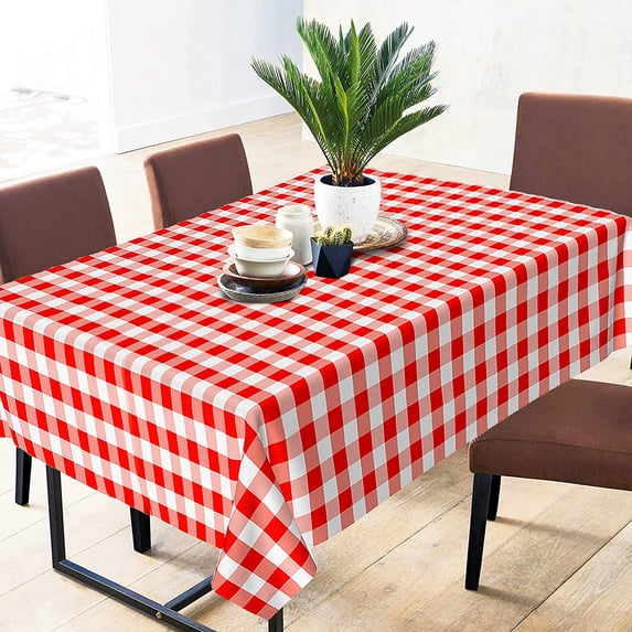 Sorfey Checkered Dining Table Cover Vinyl Table Cloth with Flannel, Red 104" x 60"