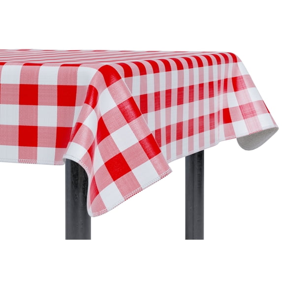 Sorfey Checkered Dining Table Cover Vinyl Table Cloth with Flannel, Red 84" x 60"