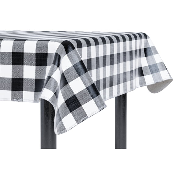 Sorfey Checkered Square Dining Table Cover Vinyl Table Cloth with Flannel, Black 52" x 52"