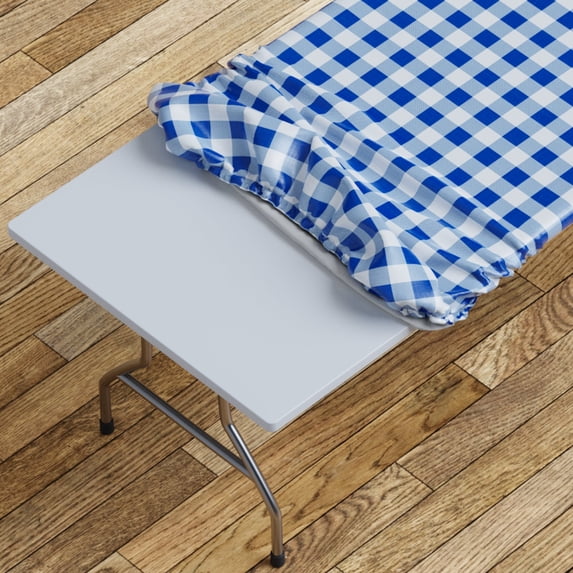 Sorfey Fitted Picnic Table Cover Checkered Rectangle Stretchable Tablecloth, Blue 36"x 96"